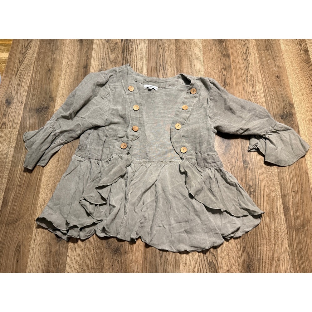 Crosstree Lane Sweaters Womens Size S Gray Top Peplum Ruffle Linen Blend
